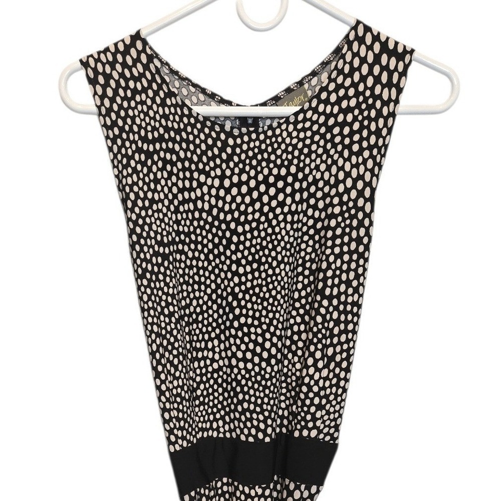 Taylor Polka Dot Dress Womens 12 Black White and Flare Sleeveless Retro Mod - Picture 5 of 7